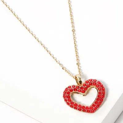 Fashnzfab Rhinestone Embellished Open Heart Pendant Necklace In Multi
