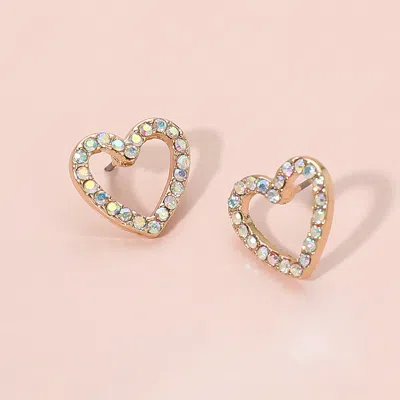 Fashnzfab Rhinestone Embellished Open Heart Stud Earrings In Gold