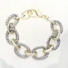 Fashnzfab Rhinestone Embellished Open Metal Oval Link Bracelet - Two Tone In Gold