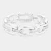 Fashnzfab Rhinestone Embellished Open Metal Rectangle Link Stretch Bracelet Silver In Silver