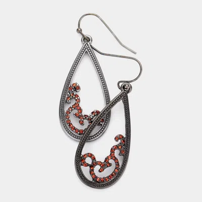 Fashnzfab Rhinestone Embellished Open Metal Teardrop Dangle Earrings In Metallic