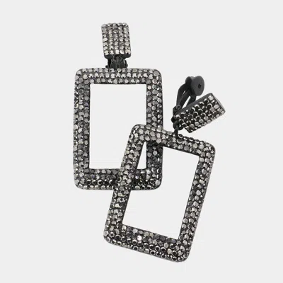 Fashnzfab Rhinestone Embellished Open Rectangle Dangle Evening Earrings In Black
