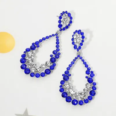 Fashnzfab Rhinestone Embellished Open Teardrop Statement Evening Earrings In Blue