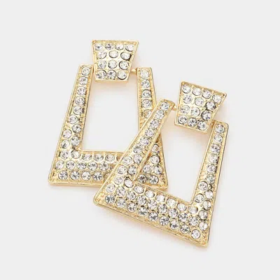 Fashnzfab Rhinestone Embellished Open Trapezoid Earrings - Gold