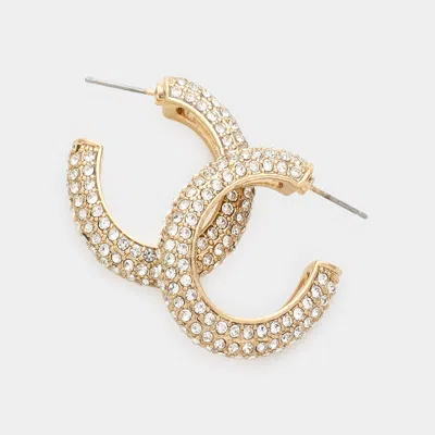 Fashnzfab Rhinestone Embellished Oval Hoop Evening Earrings In Gold