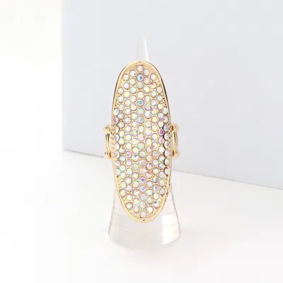 Fashnzfab Rhinestone Embellished Oval Stretch Ring - Ab, Gold