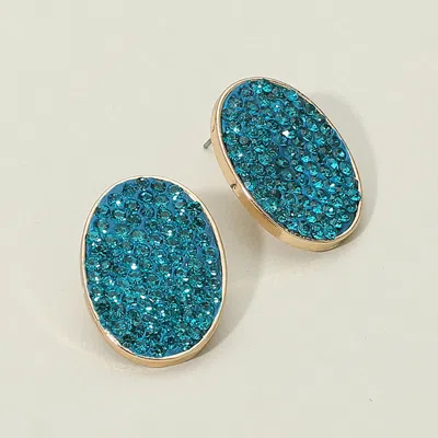 Fashnzfab Rhinestone Embellished Oval Stud Earrings - Blue