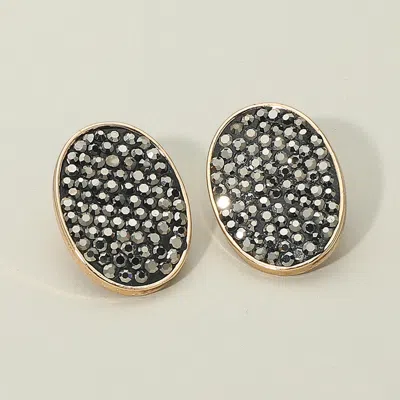 Fashnzfab Rhinestone Embellished Oval Stud Earrings - Hematite In Black