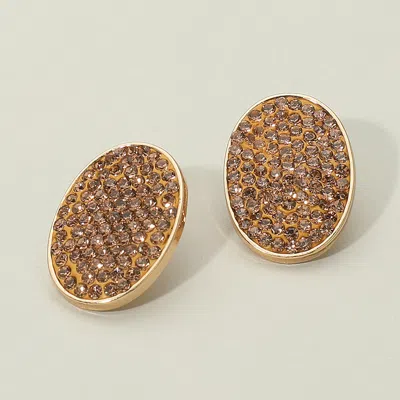 Fashnzfab Rhinestone Embellished Oval Stud Earrings - Lt Col Topaz In Brown
