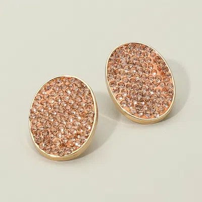 Fashnzfab Rhinestone Embellished Oval Stud Earrings - Peach In Brown
