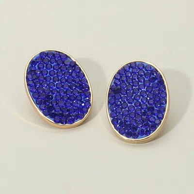 Fashnzfab Rhinestone Embellished Oval Stud Earrings In Blue