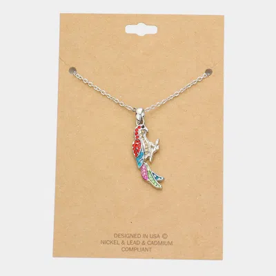 Fashnzfab Rhinestone Embellished Parrot Pendant Necklace In Multi
