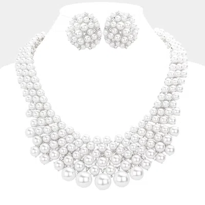 Fashnzfab Rhinestone Embellished Pearl Cluster Necklace In Silver