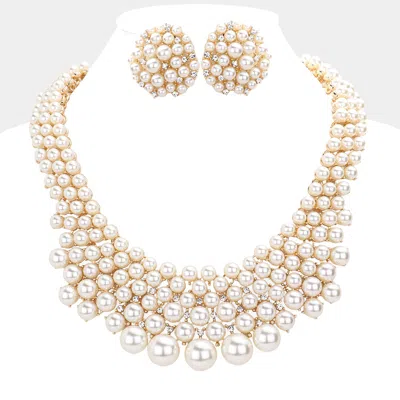 Fashnzfab Rhinestone Embellished Pearl Cluster Necklace In White