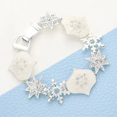 Fashnzfab Rhinestone Embellished Petal Star Snowflake Link Magnetic Bracelet Silver In Blue