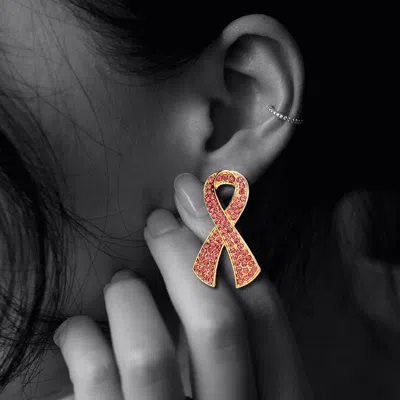 Fashnzfab Rhinestone Embellished Pink Ribbon Earrings - Gold, Pink In Multi