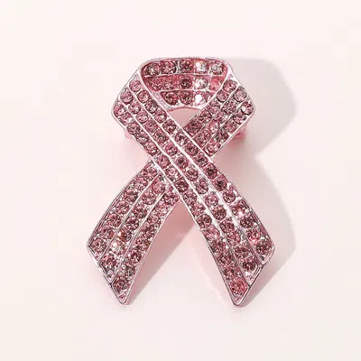 Fashnzfab Rhinestone Embellished Pink Ribbon Pin Brooch