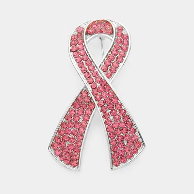 Fashnzfab Rhinestone Embellished Pink Ribbon Pin Brooch In Multi