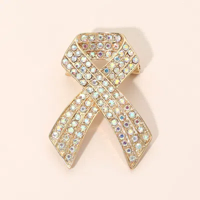 Fashnzfab Rhinestone Embellished Pink Ribbon Pin Brooch In Silver