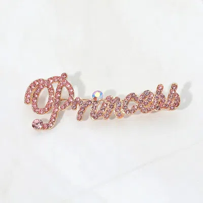 Fashnzfab Rhinestone Embellished Princess Letter Pin Brooch In Pink
