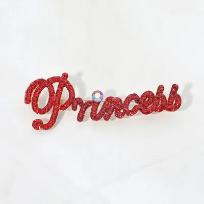 Fashnzfab Rhinestone Embellished Princess Letter Pin Brooch In Red