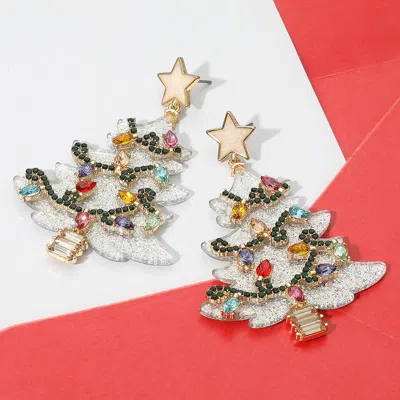 Fashnzfab Rhinestone Embellished Resin Christmas Tree Dangle Earrings In Multi