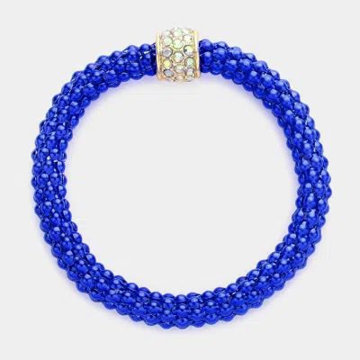Fashnzfab Rhinestone Embellished Ring Pointed Stretch Bracelet Blue