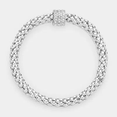 Fashnzfab Rhinestone Embellished Ring Pointed Stretch Bracelet Rhodium In Silver