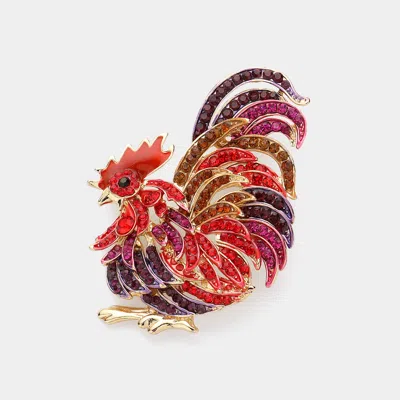 Fashnzfab Rhinestone Embellished Rooster Pin Brooch In Gold