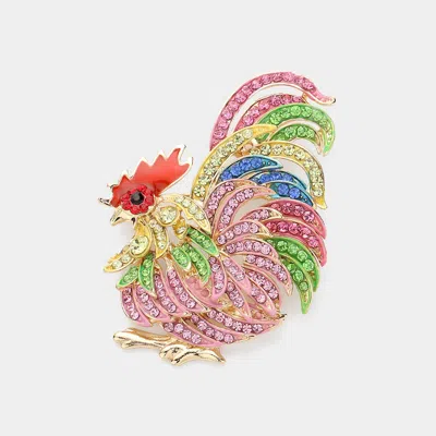 Fashnzfab Rhinestone Embellished Rooster Pin Brooch In Silver