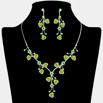 Fashnzfab Rhinestone Embellished Rose Flower Cluster Vine Necklace In Black