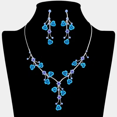 Fashnzfab Rhinestone Embellished Rose Flower Cluster Vine Necklace In Multi