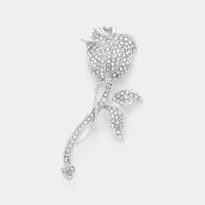Fashnzfab Rhinestone Embellished Rose Flower Pin Brooch In Metallic