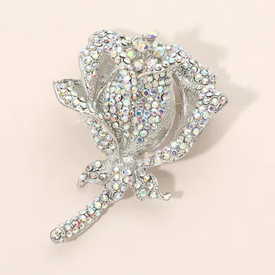 Fashnzfab Rhinestone Embellished Rose Flower Stem Pin Brooch In Multi