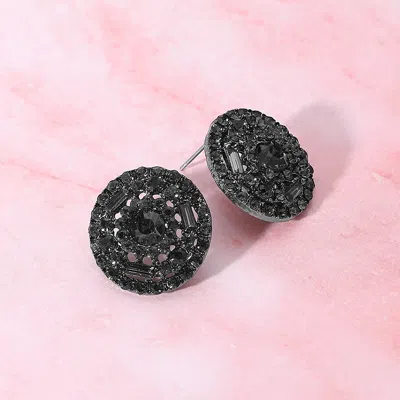 Fashnzfab Rhinestone Embellished Round Evening Stud Earrings - Black, Black Diamond