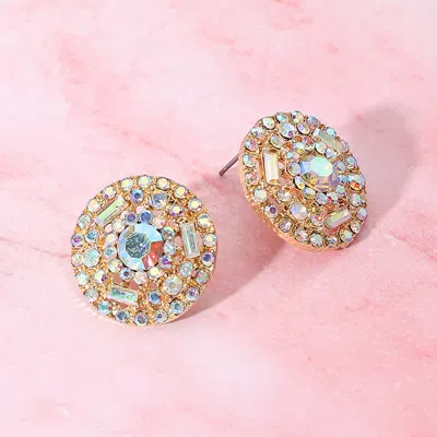 Fashnzfab Rhinestone Embellished Round Evening Stud Earrings In Gold