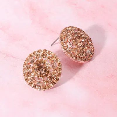 Fashnzfab Rhinestone Embellished Round Evening Stud Earrings In Gold