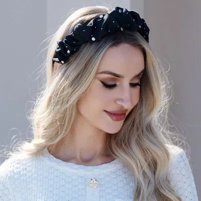 Fashnzfab Rhinestone Embellished Ruched Headband In Black