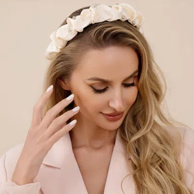 Fashnzfab Rhinestone Embellished Ruched Headband In White