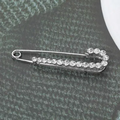 Fashnzfab Rhinestone Embellished Safety Pin Brooch In Metallic