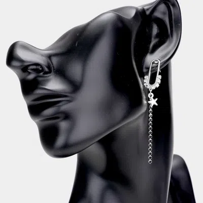 Fashnzfab Rhinestone Embellished Safety Pin Star Pointed Drop Earrings - Rhodium In Multi