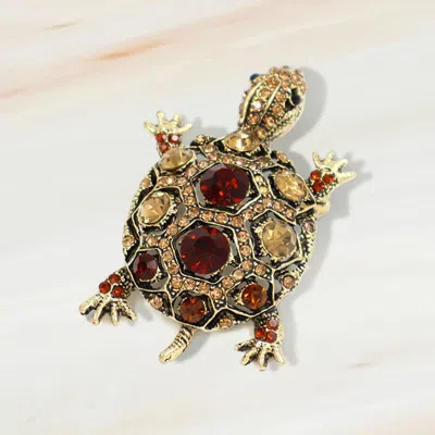 Fashnzfab Rhinestone Embellished Sea Turtle Pin Brooch In Multi
