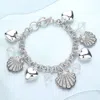 Fashnzfab Rhinestone Embellished Shell Metal Heart Charm Station Toggle Bracelet Antique Silver, Clear In Multi