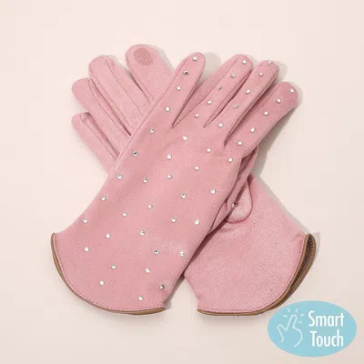 Fashnzfab Rhinestone Embellished Smart Touch Winter Gloves In Pink