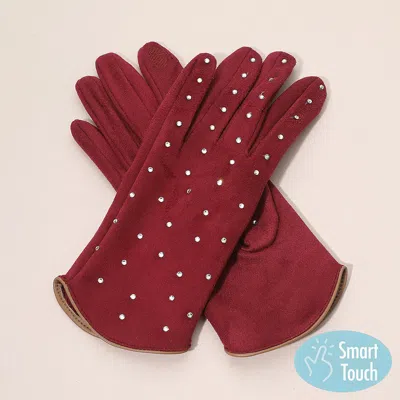 Fashnzfab Rhinestone Embellished Smart Touch Winter Gloves In Red