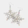 Fashnzfab Rhinestone Embellished Snowflake Earrings - Ab, Rhodium In Metallic