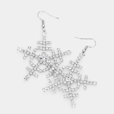 Fashnzfab Rhinestone Embellished Snowflake Earrings - Rhodium In Metallic
