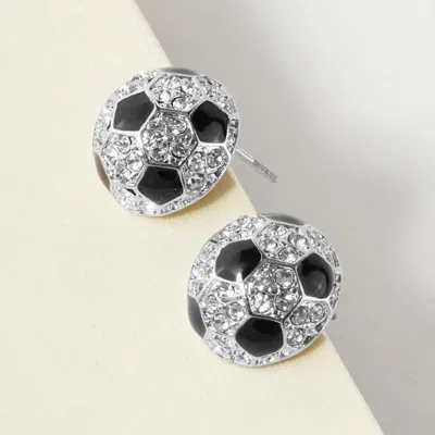 Fashnzfab Rhinestone Embellished Soccer Stud Earrings - Rhodium In Metallic