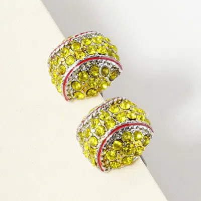 Fashnzfab Rhinestone Embellished Softball Stud Earrings - Yellow