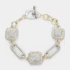 Fashnzfab Rhinestone Embellished Square Link Toggle Bracelet Two Tone In Multi